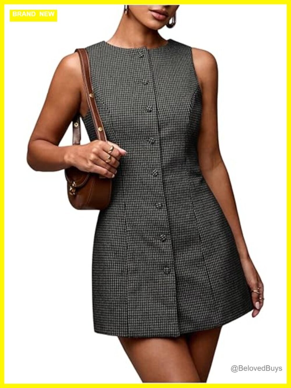 Plaid Button Down Tie Back Mini Dress Sleeveless Office